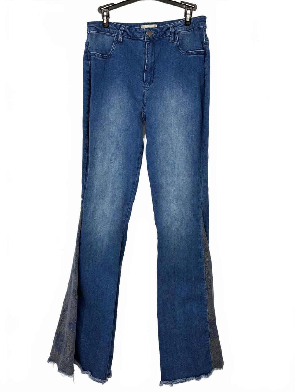 Altar'd State Women's Blue Denim Flared Bellbottom Jeans with Patchwork Sz 30
